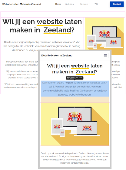 Screenshot van deze website in een desktop en mobiele variant